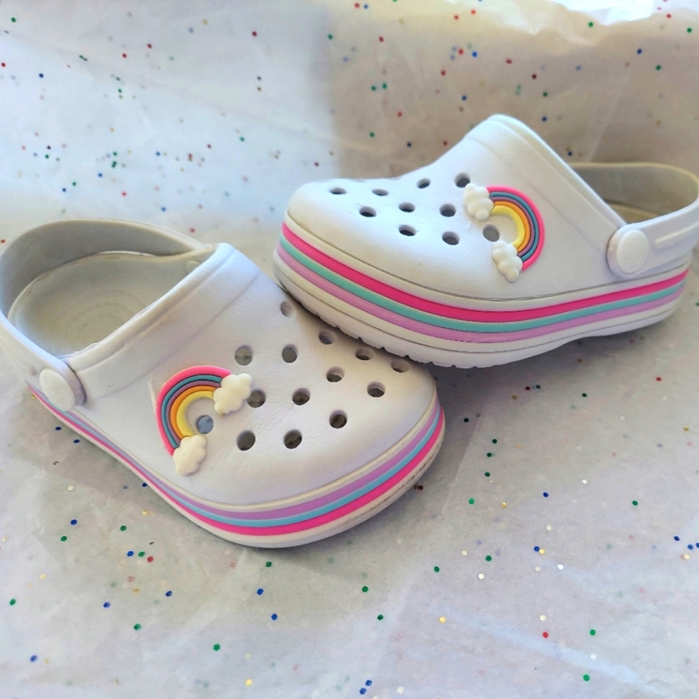 Little girls rainbow croc style shoes